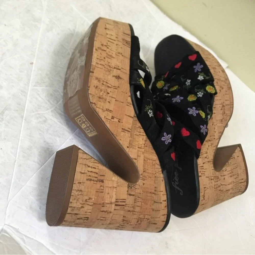 Free People NEW Lisbon Platform Heels Floral Suede Platform Mules Sandals Clog 9 - Picture 11 of 16